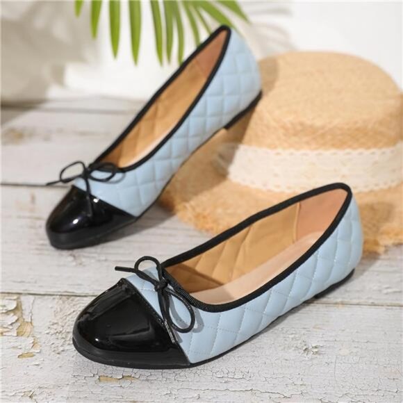 Women’s Comfortable Dressy Ballet Flats Shoes Bow Formal Flats Blue and Black - Picture 2 of 8
